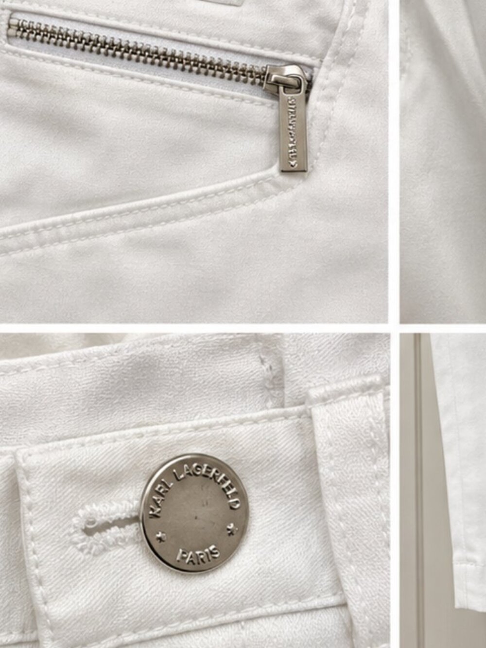NWT Karl Lagerfeld Paris White Ankle Pants Size 12 Stretch Cotton Zip Pocket - Picture 3 of 4